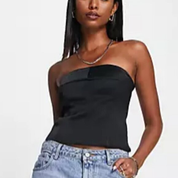 MNG Mango Size XS Black Satin Bandeau Corset Top, Excellent Used Condition - Picture 12 of 14